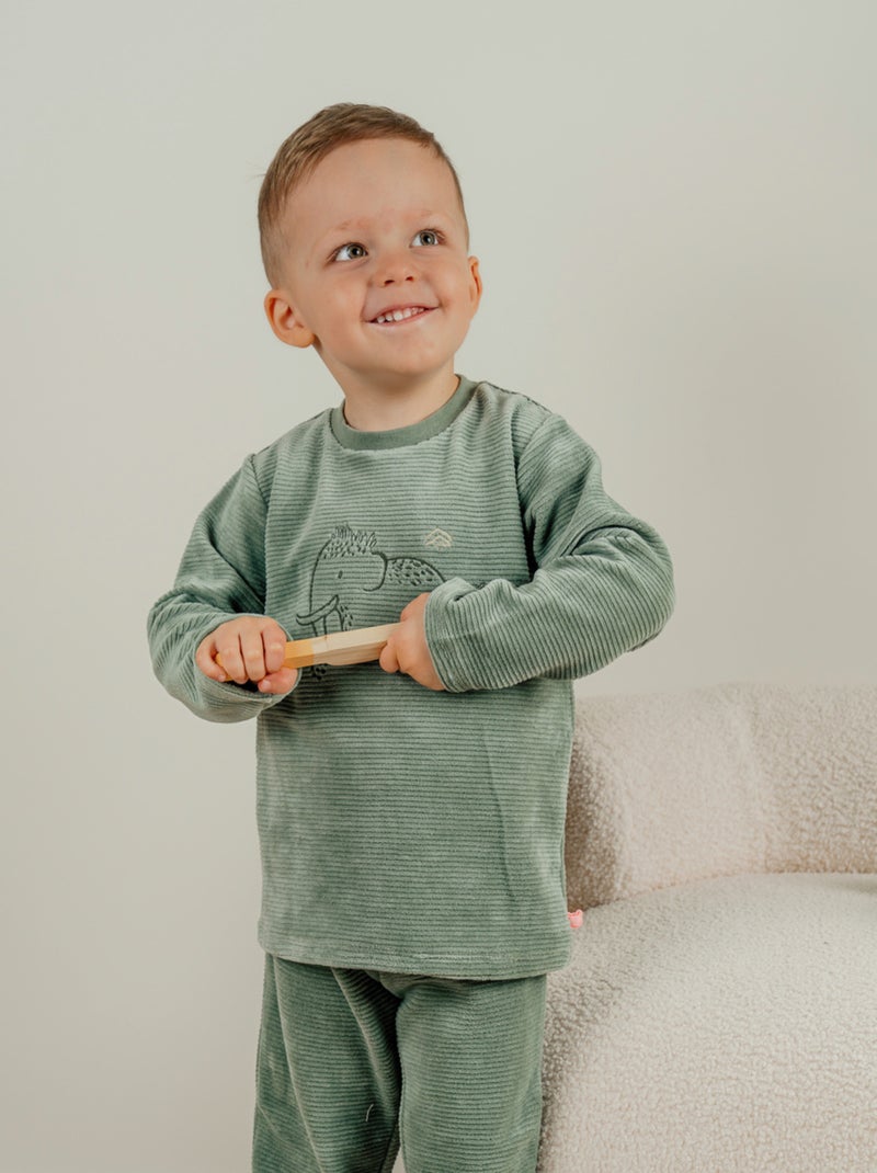 Pyjama 2 pièces en velours avec broderie mammouth Noukie's Vert - Kiabi