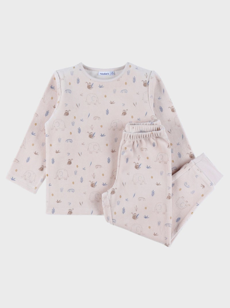 Pyjama 2 pièces en velours avec motif éléphant Noukie's Rose - Kiabi