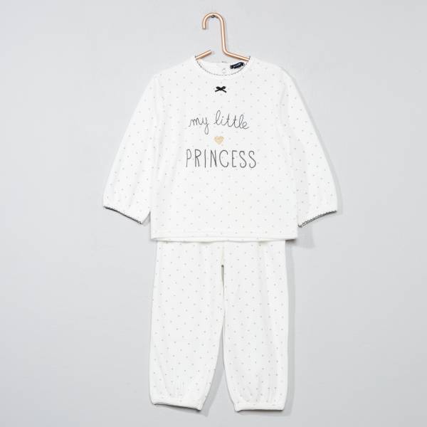 Pyjama 2 Pieces En Velours Bebe Fille Blanc Kiabi 9 00