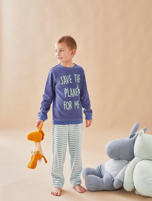 Pyjama bébé prématuré garçon 43 cm en velours bleu ciel Cigogne