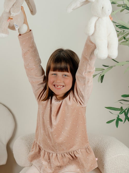 Pyjama 2 pièces en velours clair imprimé cerises Noukie's - Kiabi