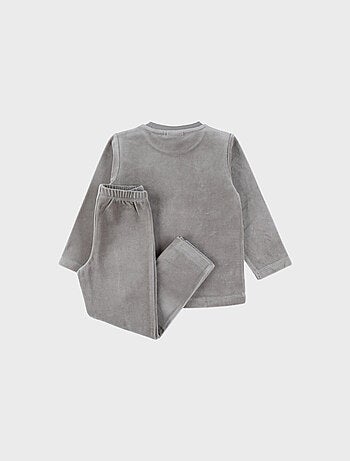 Pyjama 2 pièces en velours kaki avec broderie zèbre Noukie's