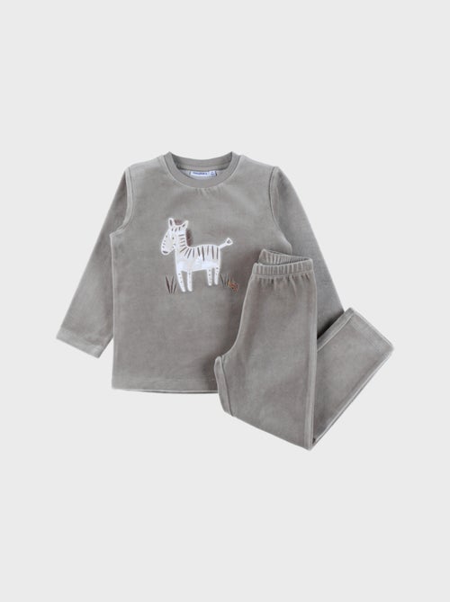 Pyjama 2 pièces en velours kaki avec broderie zèbre Noukie's - Kiabi