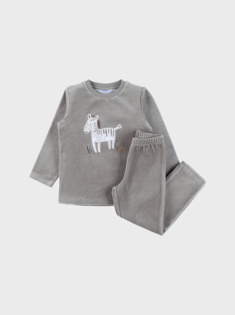 Pyjama 2 pièces en velours kaki avec broderie zèbre Noukie's Vert - Kiabi