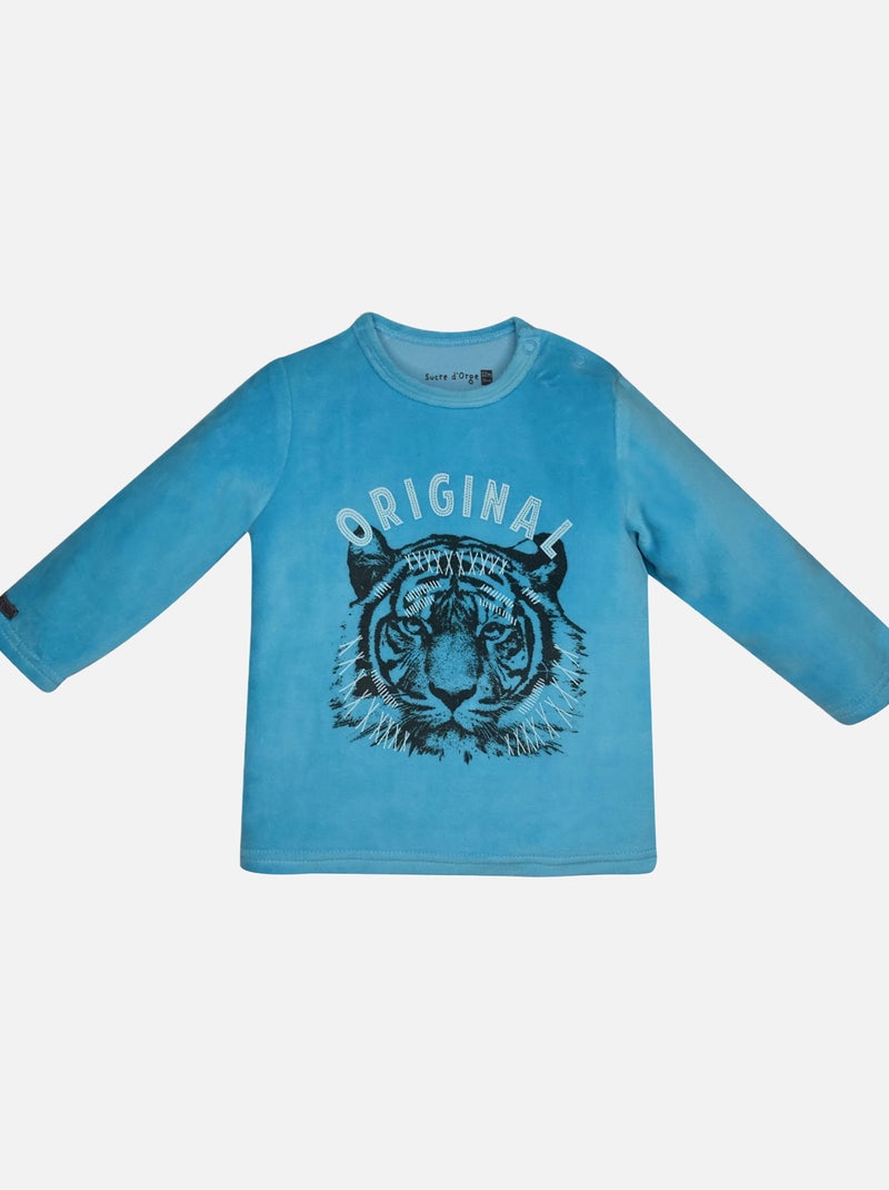 PYJAMA 2 PIECES FAON VELOURS RASE Bleu - Kiabi