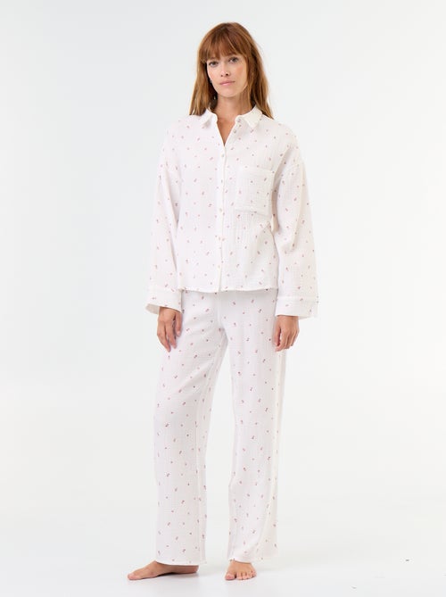 Pyjama 2 pièces fleuri - en gaze de coton - Kiabi