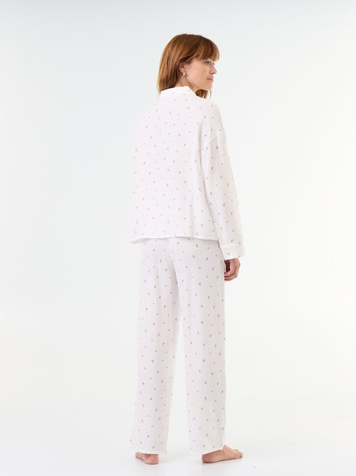 Pyjama 2 pièces fleuri - en gaze de coton - Kiabi