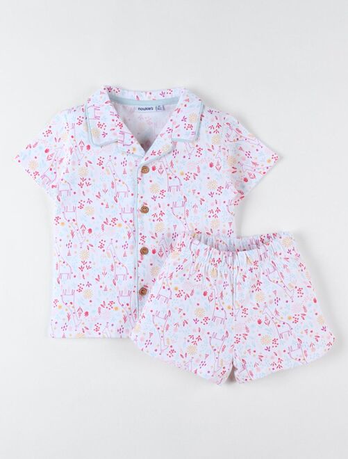 Pyjama 2 pièces fleuri en jersey, écru/rose - Noukie's - Kiabi
