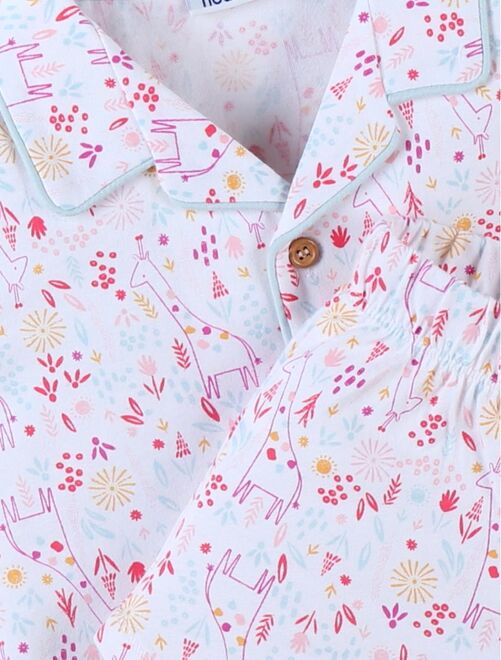 Pyjama 2 pièces fleuri en jersey, écru/rose - Noukie's - Kiabi