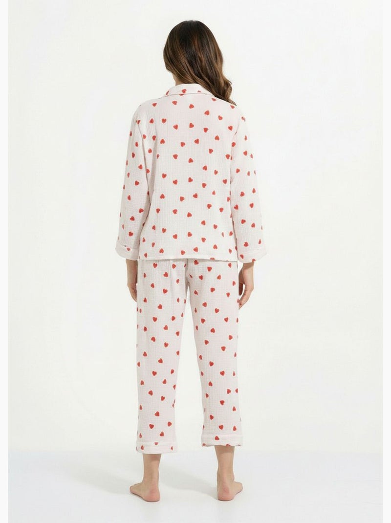 Pyjama 2 pièces gaze de coton et c¿urs - AFIBEL Blanc - Kiabi