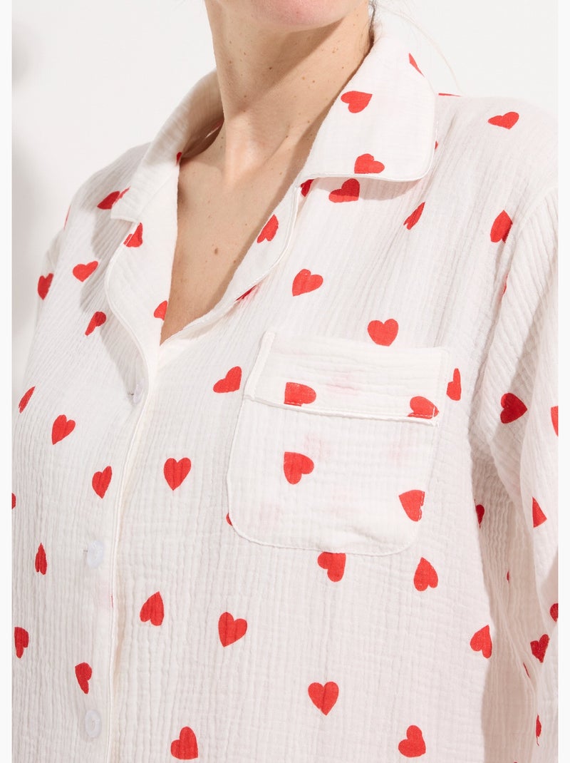 Pyjama 2 pièces gaze de coton et c¿urs - AFIBEL Blanc - Kiabi