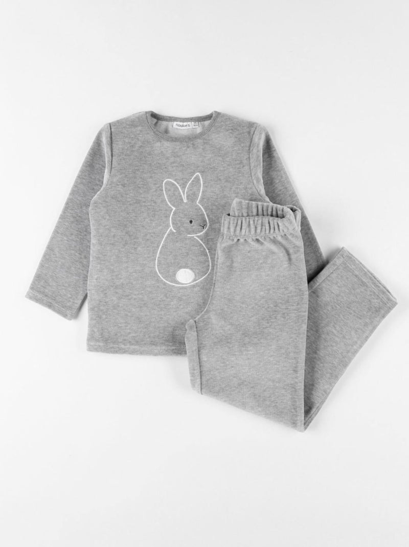 Pyjama 2 pièces lapin en velours, chiné Noukie's Blanc - Kiabi