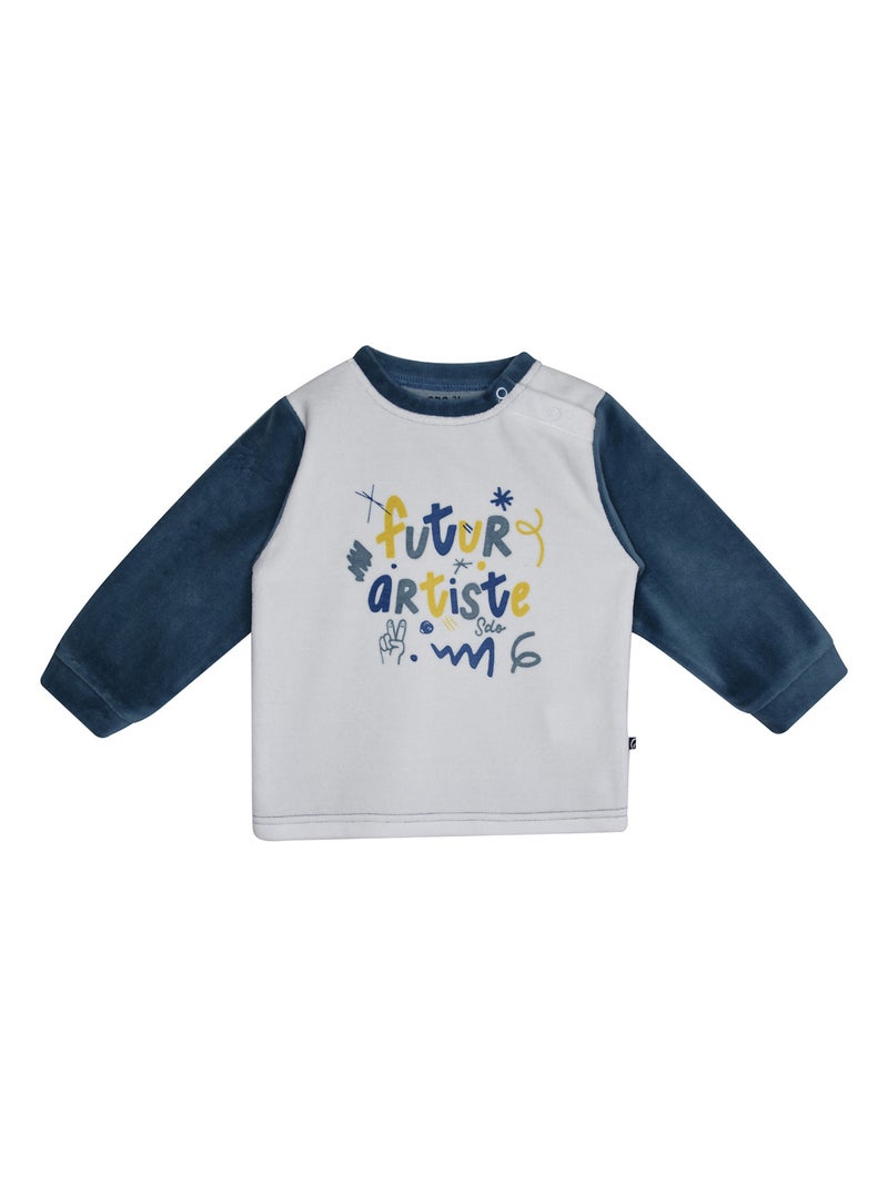 PYJAMA 2 PIECES LENO VELOURS RASE ENFANT Bleu - Kiabi