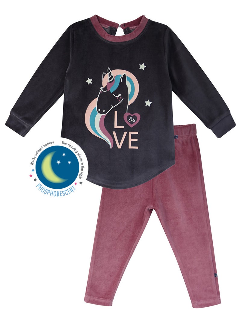 PYJAMA 2 PIECES MARGARETTA VELOURS RASE ENFANT Gris - Kiabi