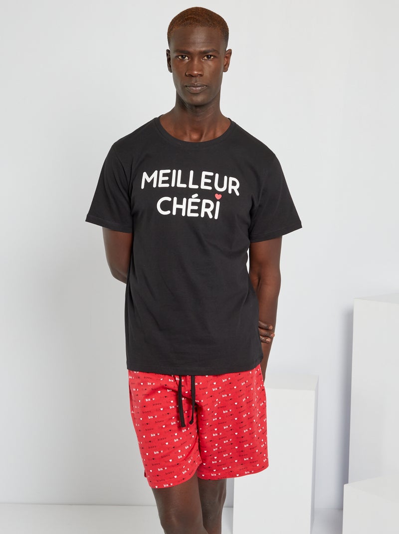 Pyjama 2 pièces 'meilleur chéri' noir/rouge - Kiabi