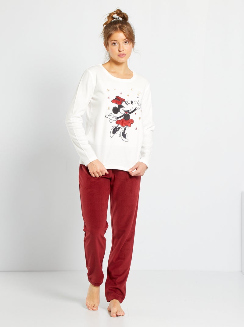 Pyjama 2 pièces 'Minnie' en polaire écru/bordeaux - Kiabi