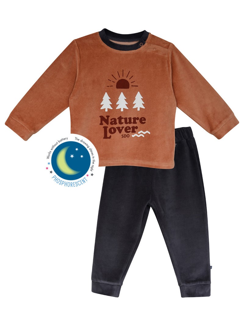 PYJAMA 2 PIECES MIRABEAU VELOURS RASE ENFANT Beige - Kiabi