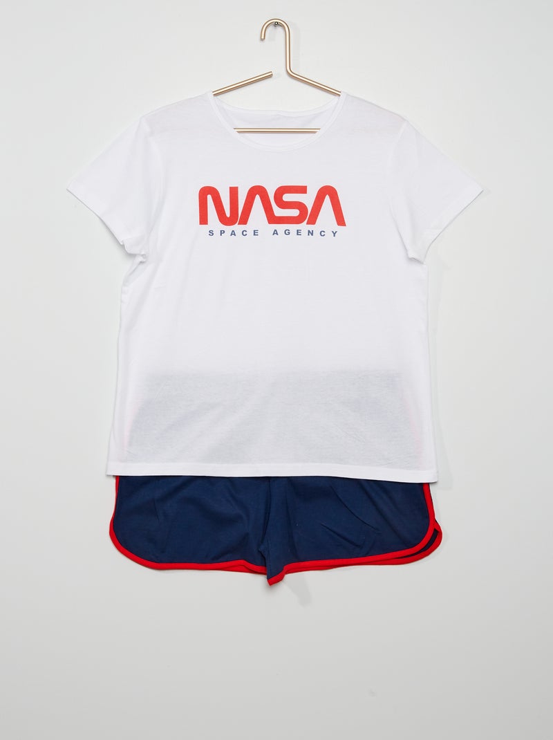 Pyjama 2 pièces 'Nasa' blanc/bleu marine - Kiabi