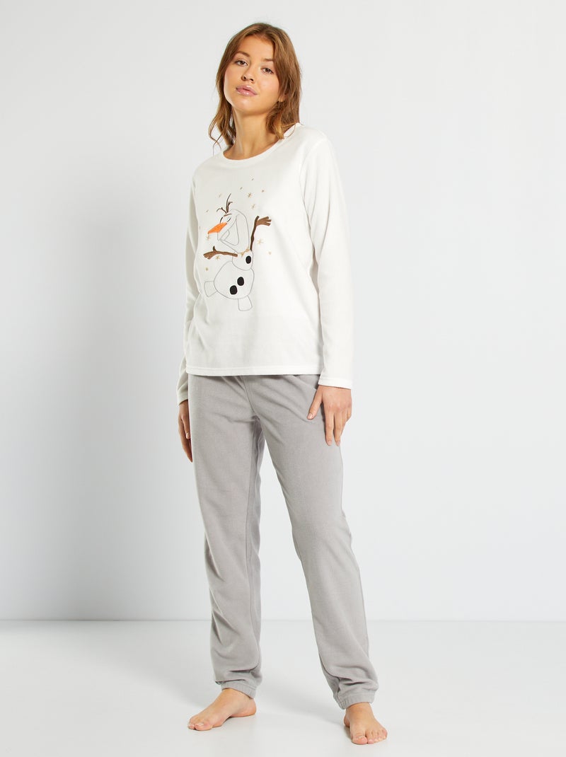 Pyjama 2 pièces 'Olaf' en polaire écru/gris - Kiabi