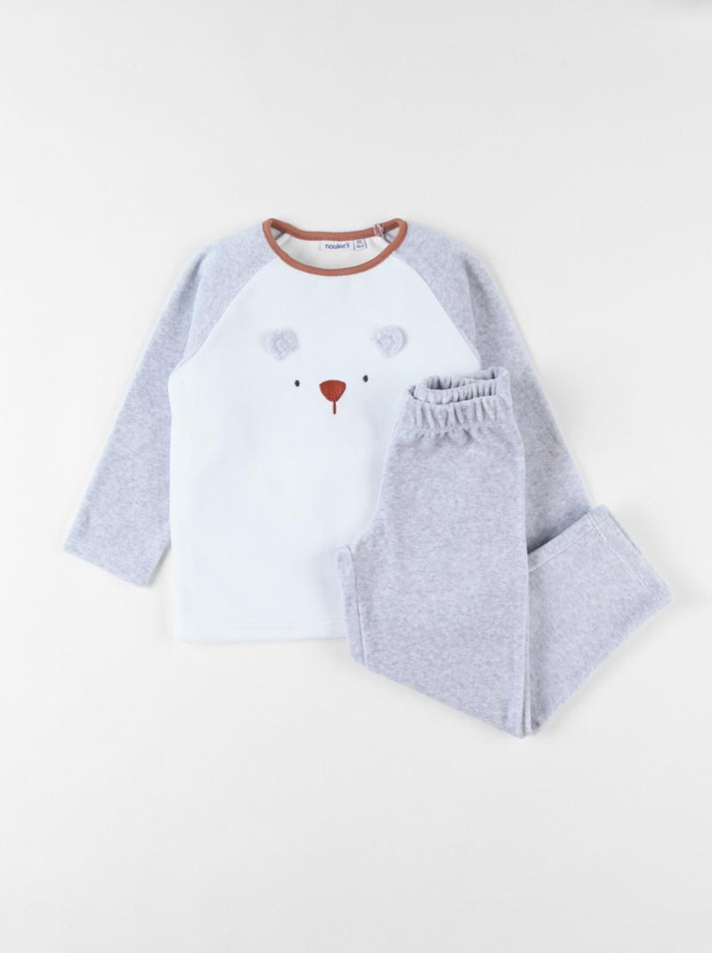 Pyjama 2 pièces ours en velours, écru/gris chiné Noukie's Gris - Kiabi