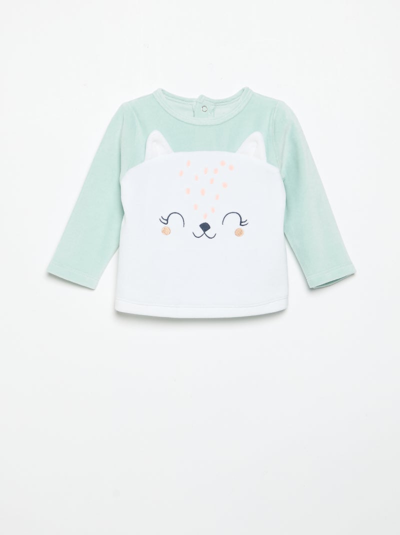 Pyjama 2 pièces 'Petit Béguin' - T-shirt à manches longues + pantalon avec pieds Vert - Kiabi