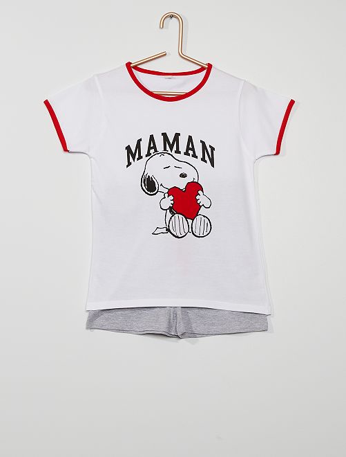 Pyjama 2 pièces 'Snoopy' 'Maman'                             blanc 
