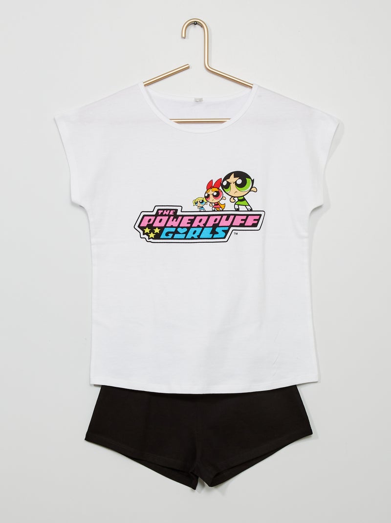 Pyjama 2 pièces 'Super-nanas' blanc/noir - Kiabi