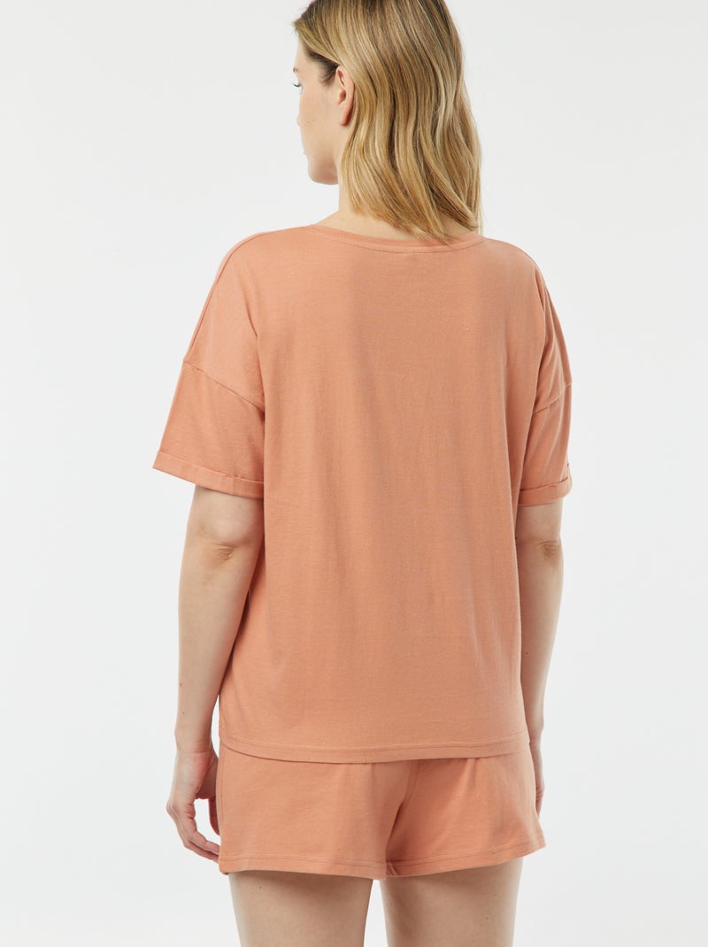 Pyjama 2 pièces tee-shirt + short minimaliste Brique - Kiabi