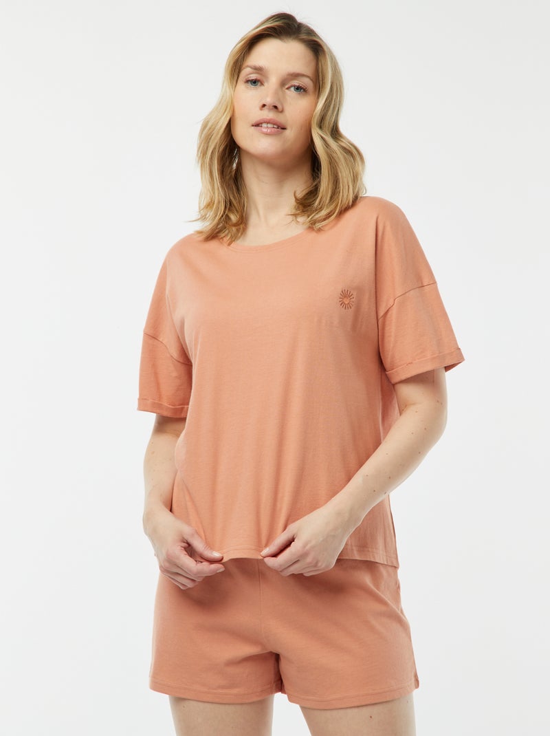 Pyjama 2 pièces tee-shirt + short minimaliste Brique - Kiabi