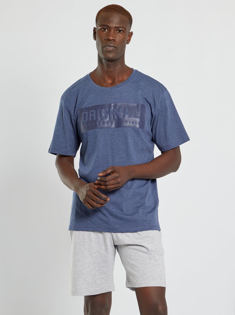 Pyjama 2 pièces 'welcome to paradise' bleu/gris - Kiabi