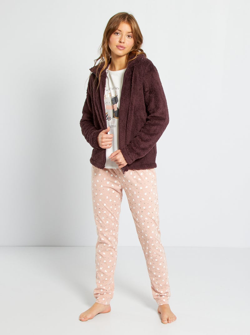 Pyjama 3 pièces prune/rose - Kiabi