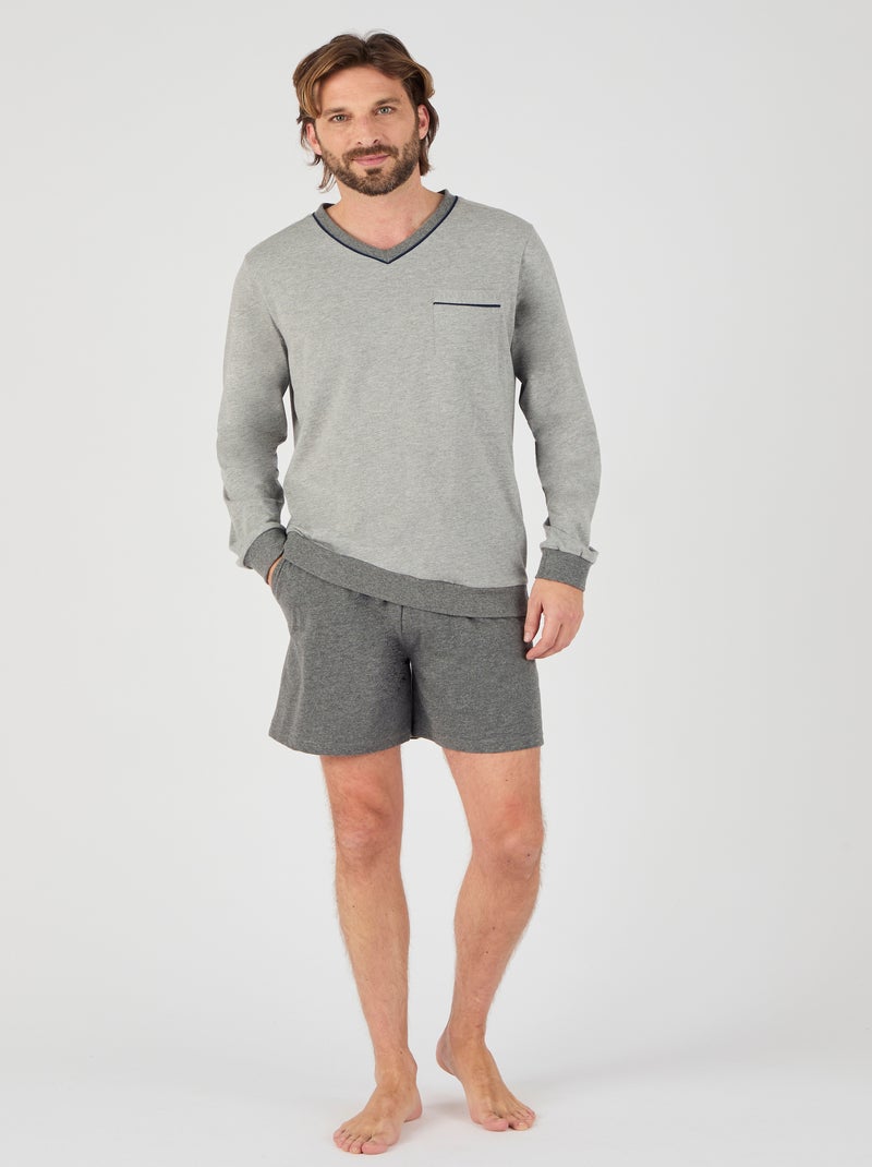 Pyjama 3 pièces short et pantalon - Damart Gris chiné - Kiabi