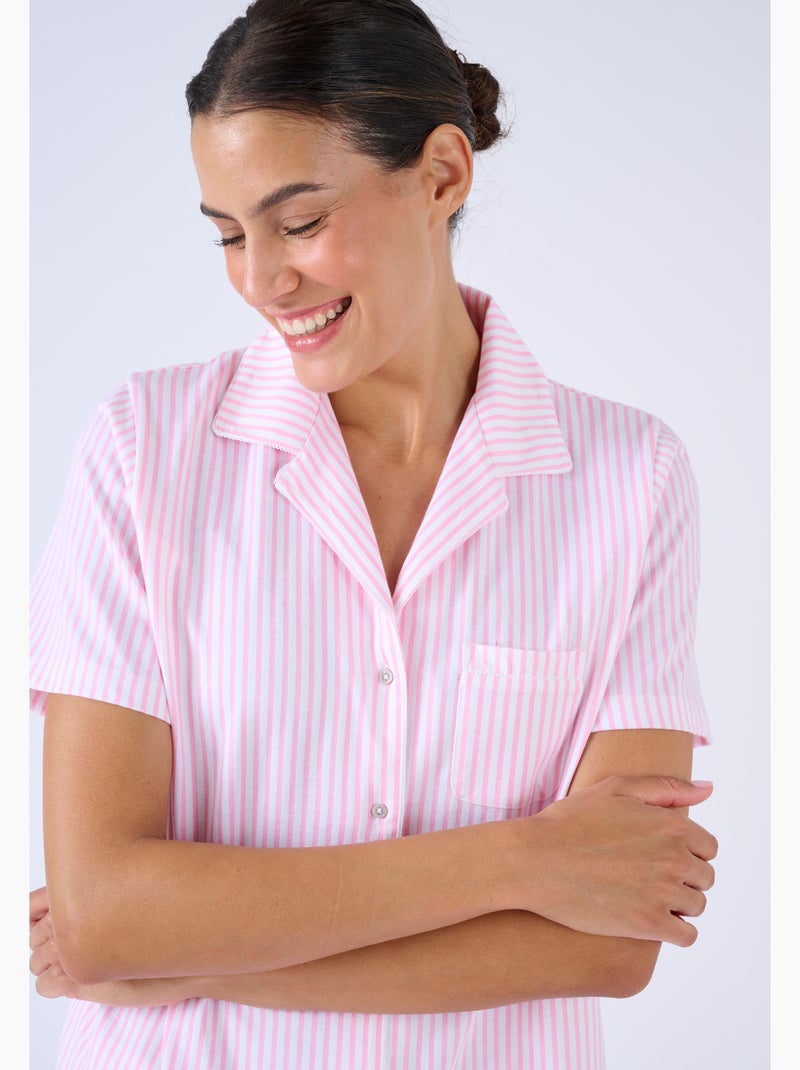 Pyjama 7/8ème boutonné - Damart Rose pastel - Kiabi