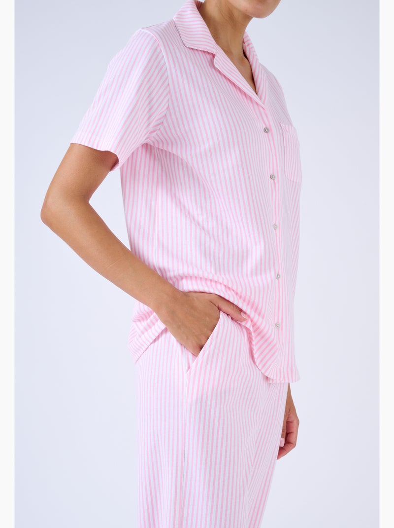 Pyjama 7/8ème boutonné - Damart Rose pastel - Kiabi