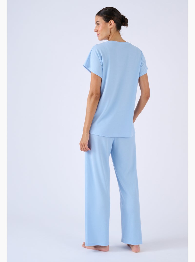 Pyjama 7/8ème en maille gaufrée - Damart Bleu - Kiabi
