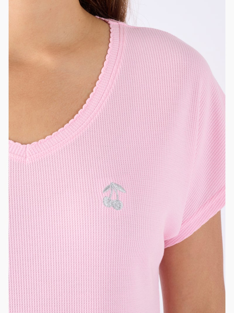 Pyjama 7/8ème en maille gaufrée - Damart Rose clair - Kiabi