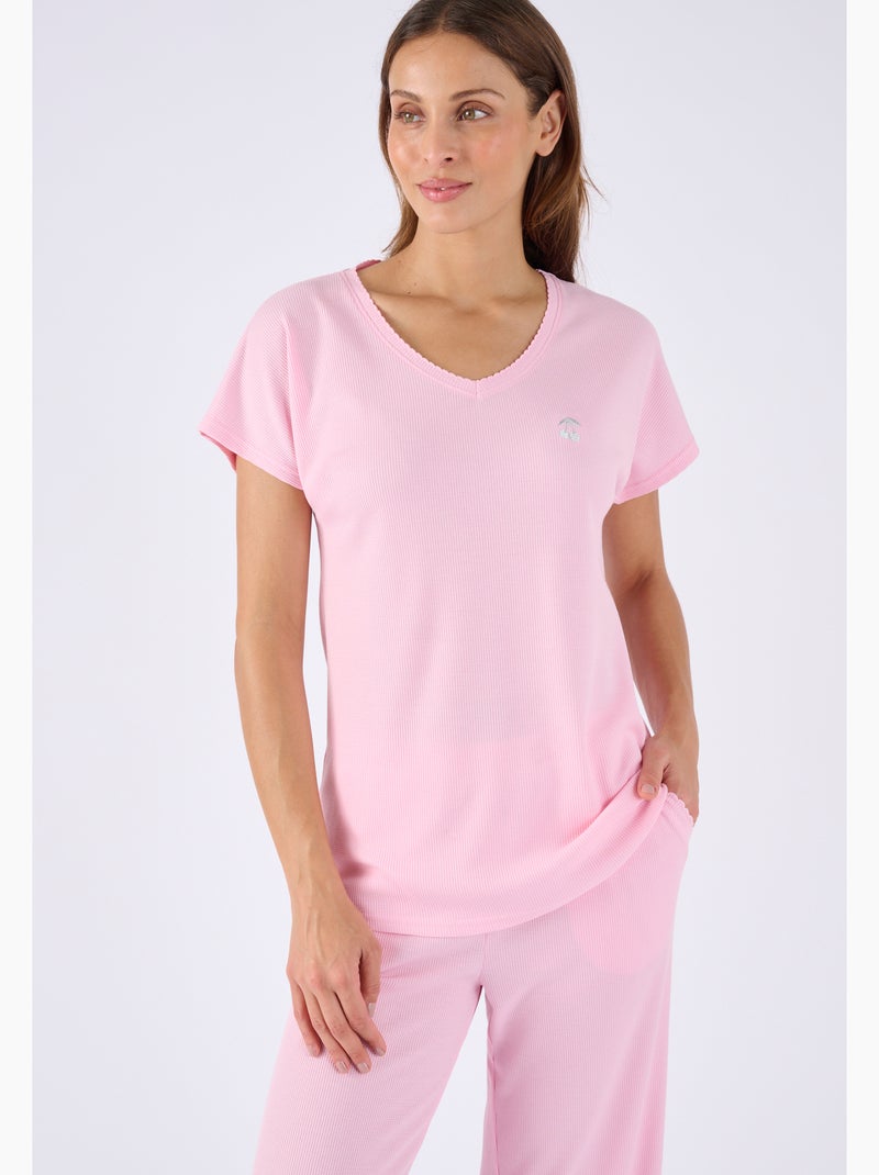 Pyjama 7/8ème en maille gaufrée - Damart Rose clair - Kiabi