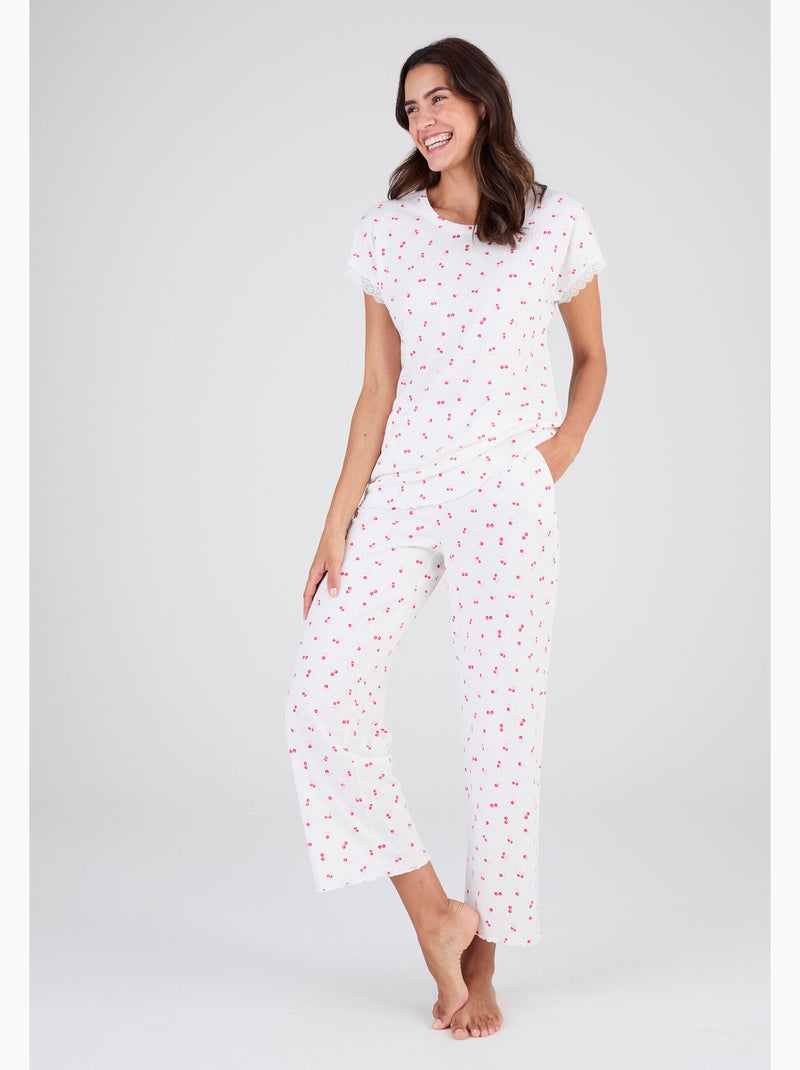 Pyjama 7/8ème en maille pointelle - damart Blanc cassé - Kiabi