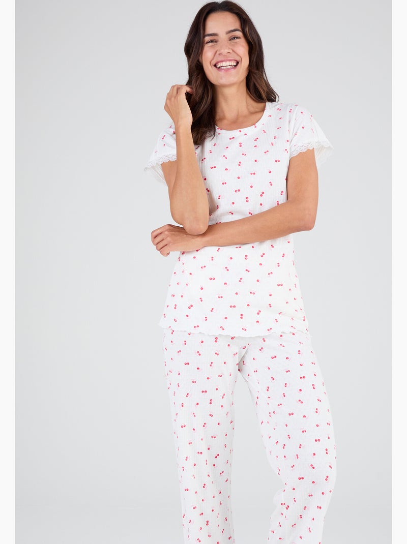 Pyjama 7/8ème en maille pointelle - damart Blanc cassé - Kiabi