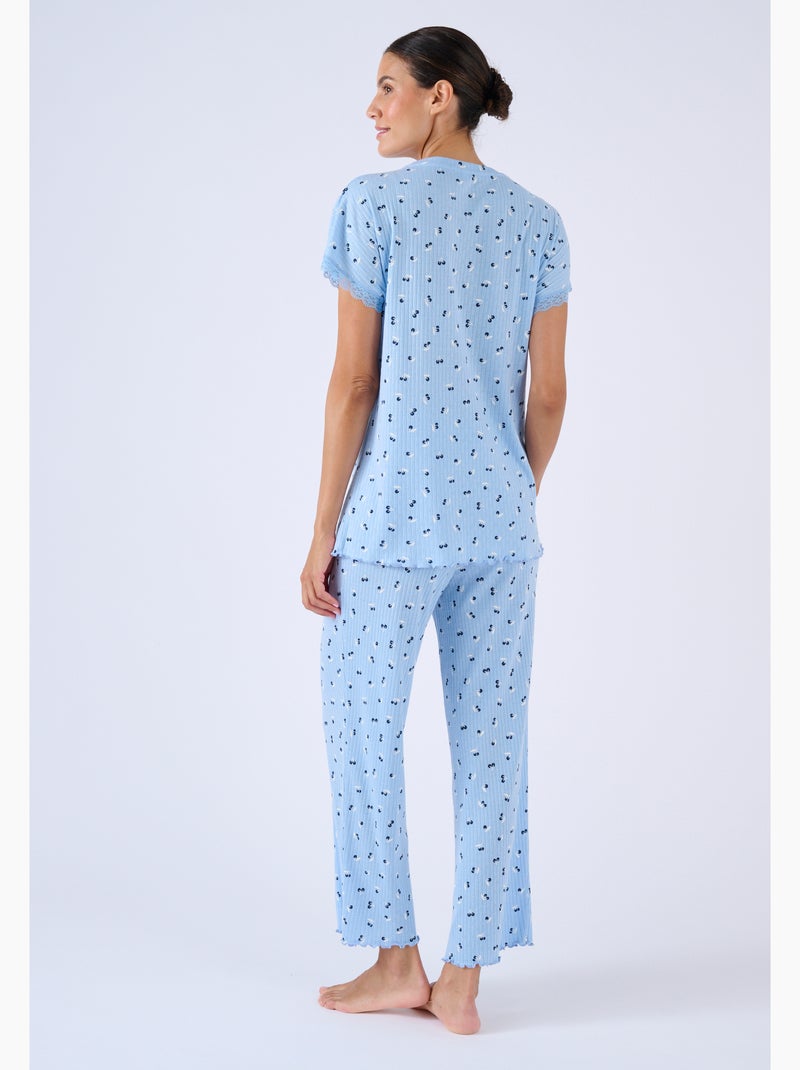 Pyjama 7/8ème en maille pointelle - Damart Bleu clair - Kiabi