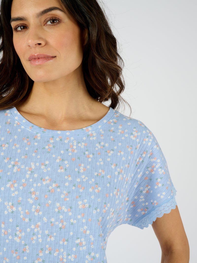 Pyjama 7/8ème en maille pointelle - Damart Bleu - Kiabi