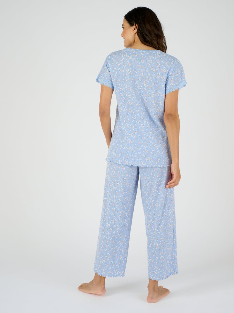 Pyjama 7/8ème en maille pointelle - Damart Bleu - Kiabi