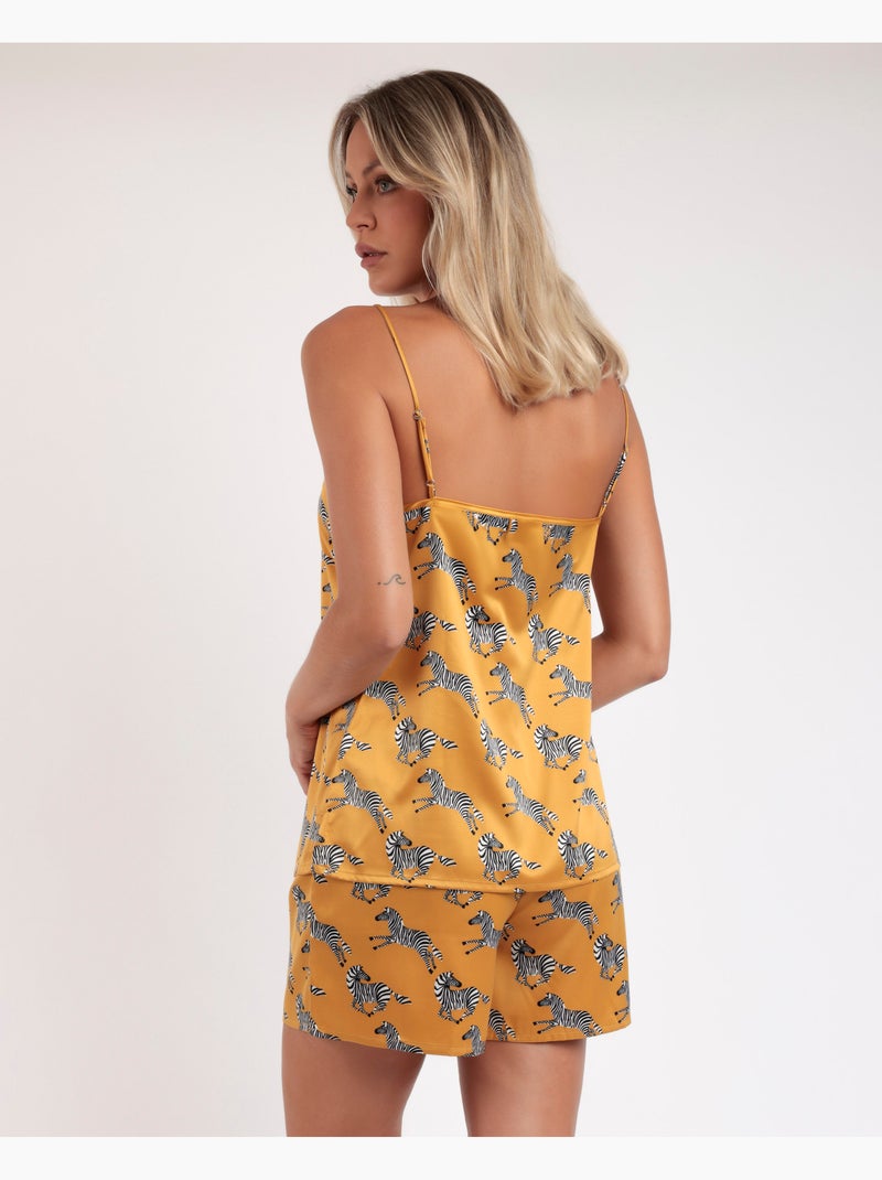 Pyjama à bretelles dorées zébrées ADMAS LUXURY pour femme Ocre - Kiabi
