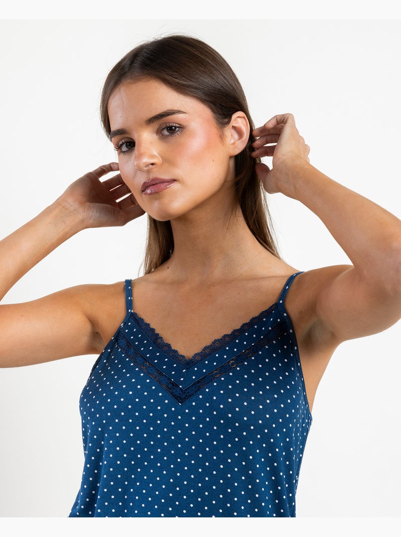 Pyjama à bretelles en dentelle à pois ADMAS CLASSIC pour femme Bleu marine - Kiabi