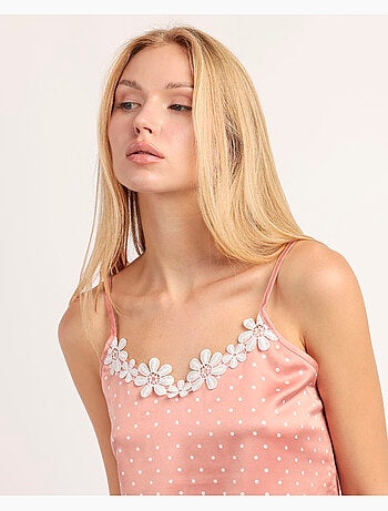 Pyjama à bretelles en satin à pois fleuris ADMAS CLASSIC pour femme