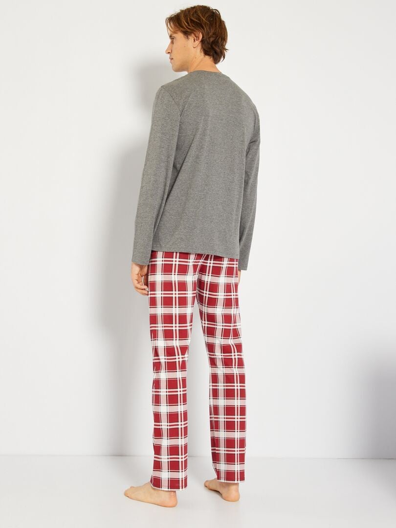 Pyjama à carreaux - 2 pièces Gris/rouge - Kiabi