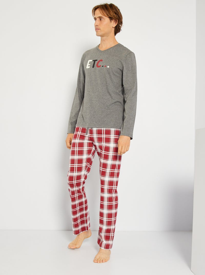 Pyjama à carreaux - 2 pièces Gris/rouge - Kiabi