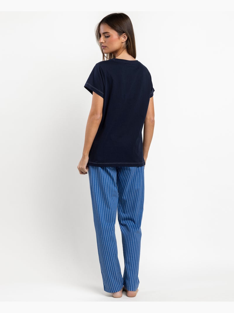 Pyjama à manches courtes à rayures classiques pour femme ADMAS CLASSIC Bleu marine - Kiabi