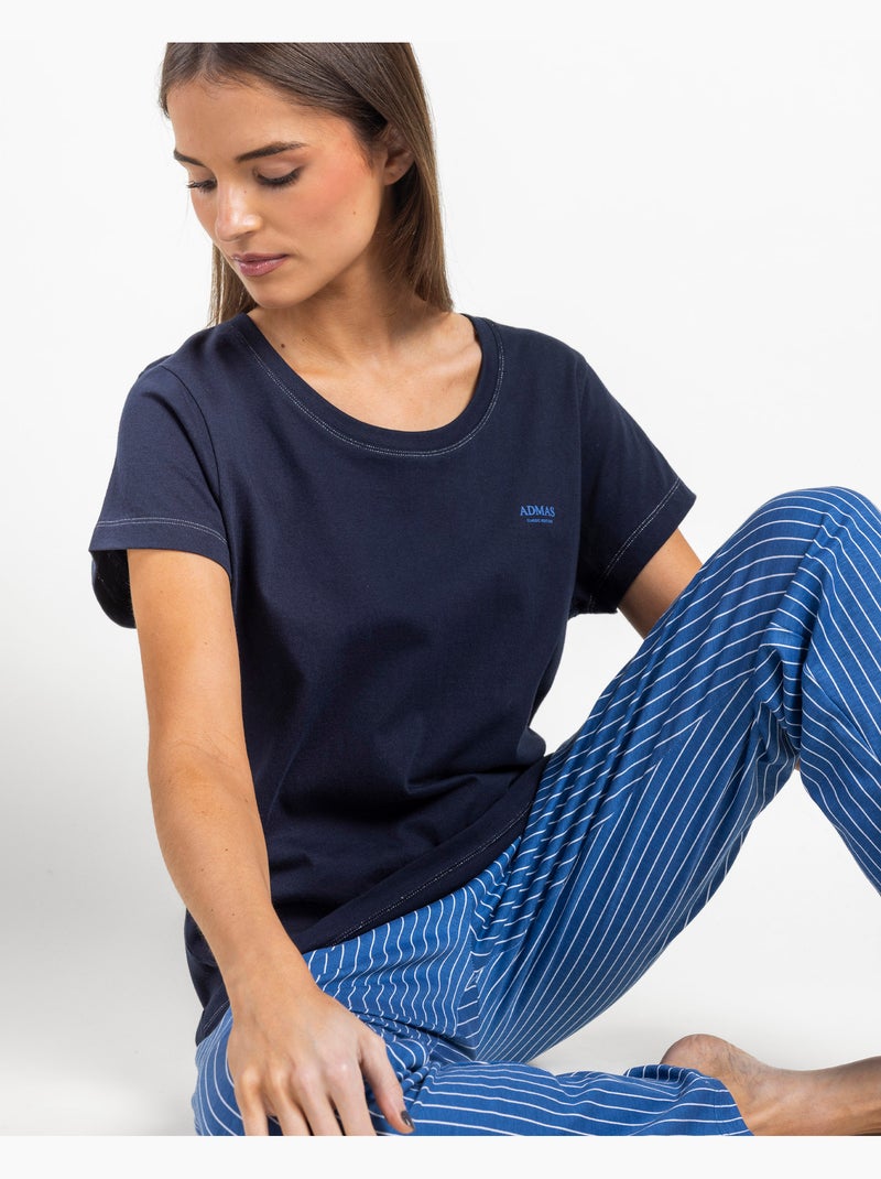 Pyjama à manches courtes à rayures classiques pour femme ADMAS CLASSIC Bleu marine - Kiabi