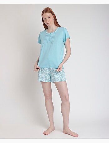 Pyjama à manches courtes ADMAS CLASSIC pour femme, motif feuilles printanières